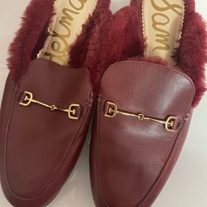 Sam Edelman Linnie Faux Fur Trimmer Leather Loafer Mule in Red